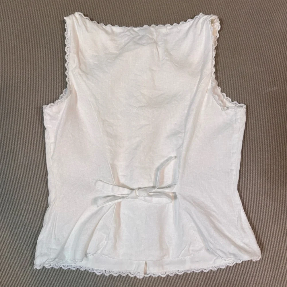 Reformation Amela Linen Top Ivory White Size 6 Lace Detail Button Down - Picture 9 of 13